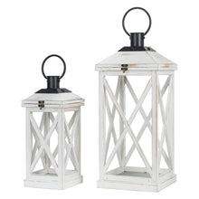 Load image into Gallery viewer, Wash White Farmhouse Modern Wooden Lanterns, Set of 2
