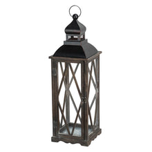 Load image into Gallery viewer, Black Farmhouse Wooden Lanterns With Diamond Window Frame,  Set of 2
