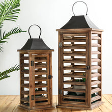 Load image into Gallery viewer, Farmhouse Natural Wooden Shutter Lanterns, Set of 2
