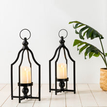 Load image into Gallery viewer, 16.50&quot;H Modern Farmhouse Black Metal Candle Lantern, Set of 2
