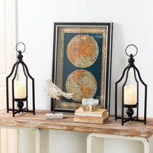 Load image into Gallery viewer, 16.50&quot;H Modern Farmhouse Black Metal Candle Lantern, Set of 2
