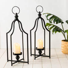 Load image into Gallery viewer, 22.00&quot;H Modern Farmhouse Black Metal Candle Lantern, Set of 2
