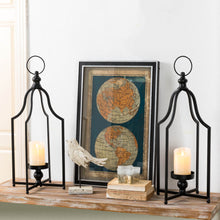 Load image into Gallery viewer, 22.00&quot;H Modern Farmhouse Black Metal Candle Lantern, Set of 2
