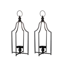 Load image into Gallery viewer, 22.00&quot;H Modern Farmhouse Black Metal Candle Lantern, Set of 2
