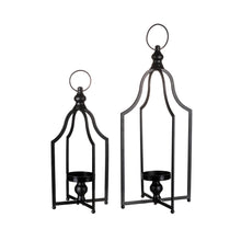 Load image into Gallery viewer, Large and Small Modern Farmhouse Black Metal Candle Lantern, Set of 2
