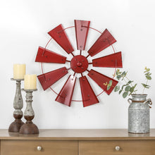 Load image into Gallery viewer, 22.05&quot;D Vintage Red Metal Wind Spinner Wall Décor
