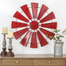 Load image into Gallery viewer, 28.50&quot;D Vintage Red Metal Wind Spinner Wall Décor
