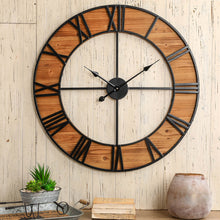 Load image into Gallery viewer, 30.00&quot;D Oversized Farmhouse Wooden &amp; Metal Center Cutout Design Wall Clock
