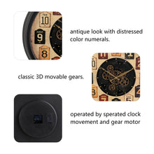 Load image into Gallery viewer, 27.50&quot;D Oversized Vintage Round Gear Clock With Tempered Glass
