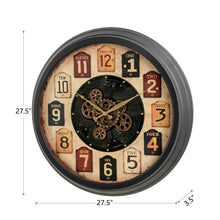 Load image into Gallery viewer, 27.50&quot;D Oversized Vintage Round Gear Clock With Tempered Glass
