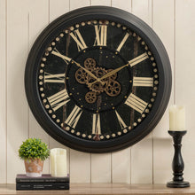 Load image into Gallery viewer, 27.50&quot;D Oversized  Vintage Round Black Gear Clock With Tempered Glass
