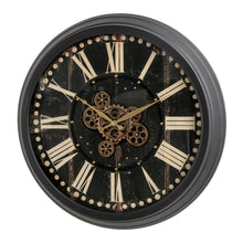 Load image into Gallery viewer, 27.50&quot;D Oversized  Vintage Round Black Gear Clock With Tempered Glass
