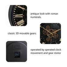 Load image into Gallery viewer, 27.50&quot;D Oversized  Vintage Round Black Gear Clock With Tempered Glass
