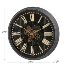 Load image into Gallery viewer, 27.50&quot;D Oversized  Vintage Round Black Gear Clock With Tempered Glass
