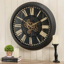 Load image into Gallery viewer, 27.50&quot;D Oversized  Vintage Round Black Gear Clock With Tempered Glass
