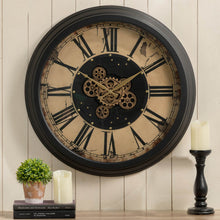 Load image into Gallery viewer, 27.50&quot;D Oversized Vintage Round Gear Clock With Tempered Glass
