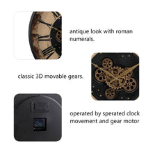 Load image into Gallery viewer, 27.50&quot;D Oversized Vintage Round Gear Clock With Tempered Glass
