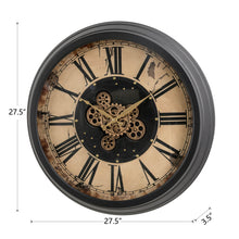 Load image into Gallery viewer, 27.50&quot;D Oversized Vintage Round Gear Clock With Tempered Glass
