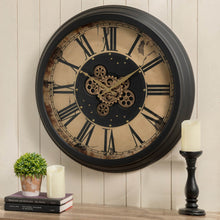 Load image into Gallery viewer, 27.50&quot;D Oversized Vintage Round Gear Clock With Tempered Glass
