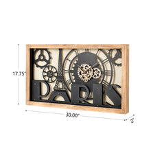 Load image into Gallery viewer, 30.00&quot;L Industrial Metal/Wood Eiffel Tower Silhouette Gear Wall Clock (without glass)
