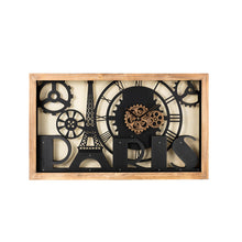 Load image into Gallery viewer, 30.00&quot;L Industrial Metal/Wood Eiffel Tower Silhouette Gear Wall Clock (without glass)
