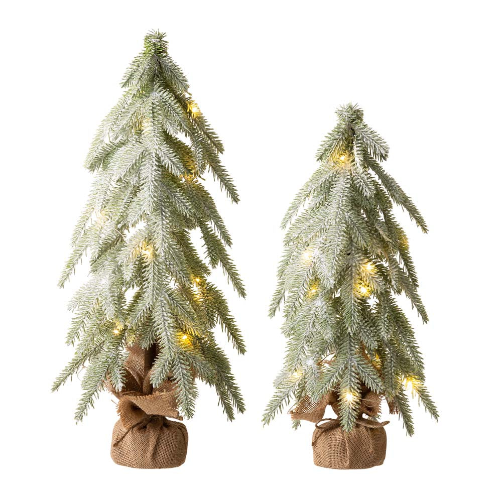 Lighted Frosted Artificial Table Tree, Set of 2