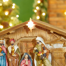 Load image into Gallery viewer, 12.5&quot;L Lighted Resin Nativity Set
