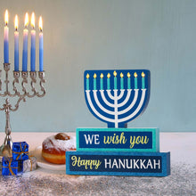 Load image into Gallery viewer, 12&quot;L Hanukkah LED Lighted Wooden Block Word Sign Decor(9 Bulbs)
