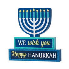 Load image into Gallery viewer, 12&quot;L Hanukkah LED Lighted Wooden Block Word Sign Decor(9 Bulbs)
