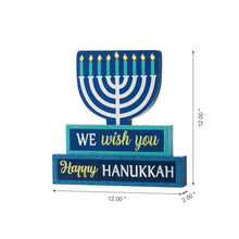 Load image into Gallery viewer, 12&quot;L Hanukkah LED Lighted Wooden Block Word Sign Decor(9 Bulbs)
