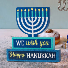 Load image into Gallery viewer, 12&quot;L Hanukkah LED Lighted Wooden Block Word Sign Decor(9 Bulbs)
