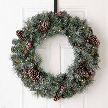 Load image into Gallery viewer, 24&quot;D Pre-Lit Glittered Pine Cone Christmas Wreath with Warm White LED Light
