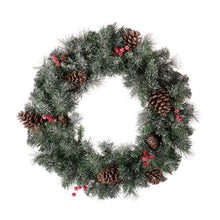 Load image into Gallery viewer, 24&quot;D Pre-Lit Glittered Pine Cone Christmas Wreath with Warm White LED Light
