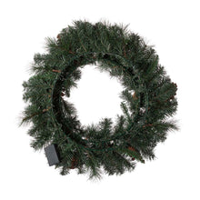 Load image into Gallery viewer, 24&quot;D Pre-Lit Glittered Pine Cone Christmas Wreath with Warm White LED Light
