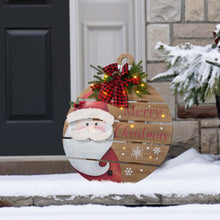 Load image into Gallery viewer, 30&quot;H Lighted Round Wooden Santa Porch Décor
