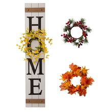 Load image into Gallery viewer, 42&quot;H Wooden &quot;Home&quot; Porch Sign with 3 Interchangeable Floral Wreaths（Spring/ Fall/ Christmas）
