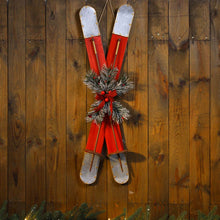 Load image into Gallery viewer, 35&quot;H Red Christmas Wooden/Galvanized Ski Décor
