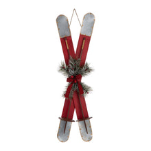 Load image into Gallery viewer, 35&quot;H Red Christmas Wooden/Galvanized Ski Décor
