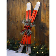 Load image into Gallery viewer, 35&quot;H Red Christmas Wooden/Galvanized Ski Décor
