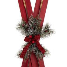 Load image into Gallery viewer, 35&quot;H Red Christmas Wooden/Galvanized Ski Décor
