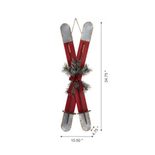 Load image into Gallery viewer, 35&quot;H Red Christmas Wooden/Galvanized Ski Décor
