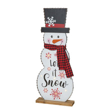 Load image into Gallery viewer, 36&quot;H Lighted Wooden Christmas Snowman Porch Décor with Plaid Scarf
