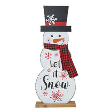 Load image into Gallery viewer, 36&quot;H Lighted Wooden Christmas Snowman Porch Décor with Plaid Scarf
