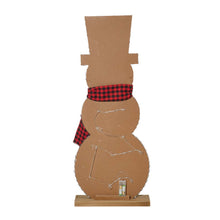 Load image into Gallery viewer, 36&quot;H Lighted Wooden Christmas Snowman Porch Décor with Plaid Scarf
