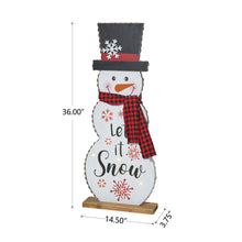 Load image into Gallery viewer, 36&quot;H Lighted Wooden Christmas Snowman Porch Décor with Plaid Scarf
