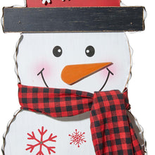 Load image into Gallery viewer, 36&quot;H Lighted Wooden Christmas Snowman Porch Décor with Plaid Scarf
