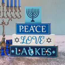 Load image into Gallery viewer, 11&quot;L Hanukkah LED Lighted Wooden/Metal Block Word Sign Decor(8 Bulbs)
