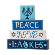 Load image into Gallery viewer, 11&quot;L Hanukkah LED Lighted Wooden/Metal Block Word Sign Decor(8 Bulbs)
