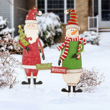 Load image into Gallery viewer, Set of 2 Metal Snowman &amp; Santa Yard Stake or Standing Décor or Wall Décor
