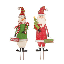 Load image into Gallery viewer, Set of 2 Metal Snowman &amp; Santa Yard Stake or Standing Décor or Wall Décor
